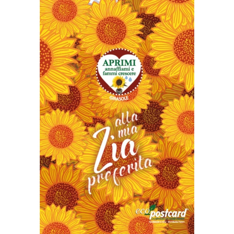 Eco-Postcard cartolina Auguri Regalo Zia con pianta di Girasole