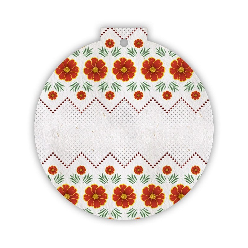 Eco-Card pallina natalizia in carta piantabile con fiori e foglie invernali - tagete
